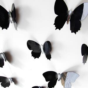 Sada 12 černých adhezivních 3D samolepek Ambiance Wall Butterflies