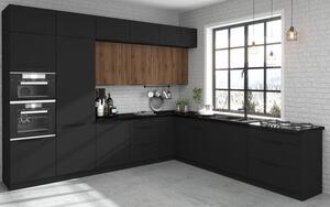 Kuchyňská linka Siena / Monza černá matná / ořech okapi, Rohová sestava A, 330 x 300 cm