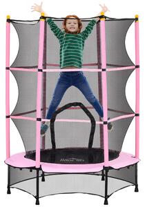 HOMCOM Dětská trampolína Ø140 cm, Trampolína s ochrannou sítí, Kryt okraje, Zahradní trampolína pro děti 3-10 let, Do 50 kg, Růžová | Aosom