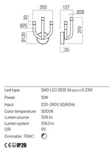 Redo Luxusní LED nástěnné svítidlo LUXOR, š.20cm Barva: Bílá