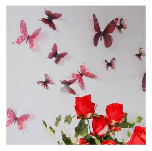 Sada 18 červených adhezivních 3D samolepek Ambiance Butterflies Chic