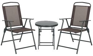 Outsunny 3dílná kovová bistro souprava odolná vůči povětrnostním vlivům se skládacím skleněným stolem, zahradní židle, venkovní nábytek na balkon | Ao