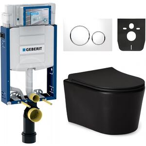 AKCE/SET/LIVERO Geberit - Modul pro závěsné WC s tlačítkem + WC mísa rimless Puerto - černá + Geberit - Ovládací tlačítko splachování, bílá/chrom