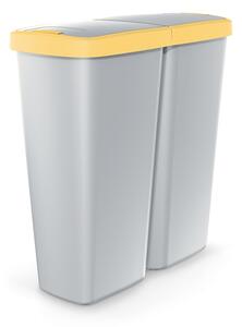 Odpadkový koš DUO šedý, 50 l, žlutá / šedá