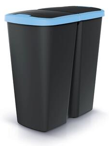 Odpadkový koš DUO černý, 45 l, modrá / černá