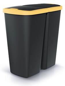 Odpadkový koš DUO černý, 45 l, žlutá / černá