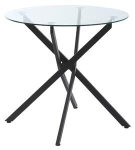HOMCOM Kulatý Jídelní Stůl pro 4 Osoby, Kulatý Jídelní Stůl s Křížovými Nohami, Temperované Sklo, pro Jídelnu, Kuchyň, Ø80 x 75 cm, Moderní Design, Če