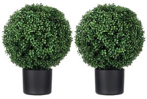 HOMCOM Set 2 Umělých Buxusových Stromů 52cm, Kulatá Umělá Rostlina v Květináči, Realistické Umělé Rostliny pro Dekoraci Obývacího Pokoje, Ložnice a Ka