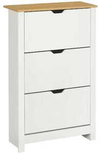 HOMCOM Botník se 3 Klapkami, Botník, Úzký Botník s Nastavitelným Dělením, Botník pro 18 Párů Bot 72 x 26 x 112 cm, Bílo+přírodní | Aosom