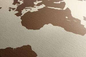 Obraz na korku mapa světa v odstínech hnědé
