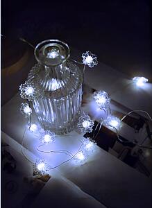 Vnitřní LED vánoční mini řetěz - sněhové vločky, stutená bílá, 2m, na baterie