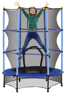 HOMCOM Dětský Trampolína Ø140 cm, Trampolína s Ochrannou Síťkou, Krytem Okrajů, Zahradní Trampolína pro Děti 3-10 Let, Do 50 kg, Modrá | Aosom
