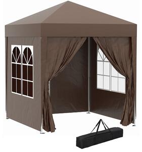 Outsunny Pavilon 2x2m Voděodolný, Skládací Pavilon s 4 Bočními Stěnami, Okenními Odtokovými Otvory, Skládací Párty Stan UV 30+, Zahradní Stan s Přepra