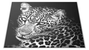 Skleněné prkénko šelma leopard v bílé a černé - 30x20cm