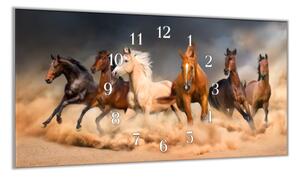 Nástěnné hodiny 30x60cm stádo koní v prachu - plexi
