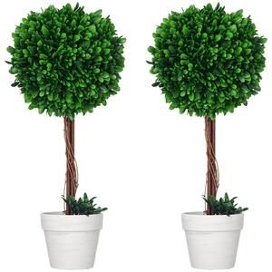 HOMCOM Sada 2 umělých bukvicových stromů Velké 60 cm, UV-odolná umělá rostlina v květináči, plastové umělé rostliny, falešná rostlina téměř jako skute