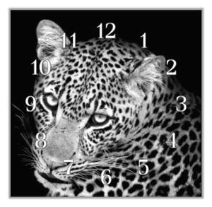 Nástěnné hodiny leopard v bílé a černé - plexi