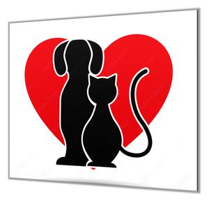 Ochranná deska vektor pes-kočka v srdci - 65x90cm / Bez lepení na zeď