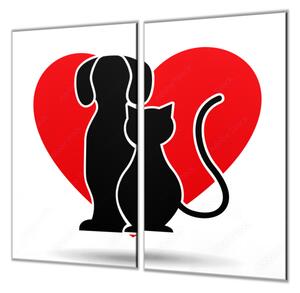 Ochranná deska vektor pes-kočka v srdci - 40x60cm / Bez lepení na zeď