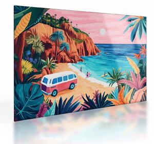 Skleněný obraz - Karavan u oceánu (70x50 cm)