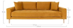 Designová 3-místná sedačka Ansley 210 cm hořčicový samet