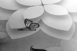 Obraz abstraktní květiny v černobílém provedení