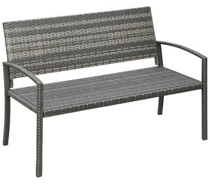 Zahradní lavička Outsunny z polyrattanu pro 2 osoby, odolná vůči UV záření, s ergonomickými opěrkami a opěradlem, zahradní nábytek, lavička pro park s