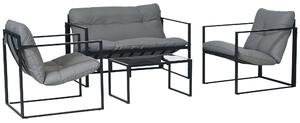 Sada zahradního nábytku Outsunny pro 4 osoby - ocelová a povětrnostním vlivům odolná sada nábytku na balkon s 2-místnou pohovkou, křeslem a skleněným