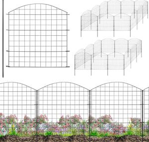 Plot zahradní plot zásuvný plot plot pro zahradní jezírko 24 plotových prvků výška 78 cm 6 x 6 cm kovový plot pro psy mřížový plot horní oblouk černý V2Aox
