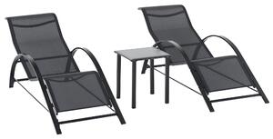 Outsunny Sada Zahradních Lehátků Metal Mesh 3-dílná Sada Lehátka se Servírovacím Stolkem Zahradní Nábytek se 2 Lehátky a 1 Bočním Stolkem Skupina Seda
