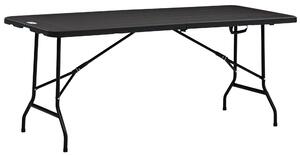 Skládací zahradní stůl Outsunny pro 6 osob, bufetový stůl se železnou konstrukcí, stůl v dřevěném vzhledu, HDPE, 180 x 75,5 x 73 cm, tmavě šedý | Aoso