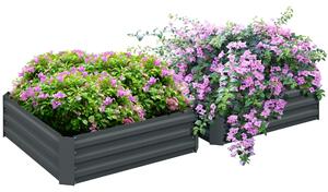 Outsunny 2-dílný vyvýšený záhon z oceli, studený rám pro rostliny, zahradní box na bylinky 100x100x30cm pro zahradu, balkon, terasu, záhon pro květiny