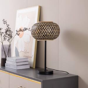 Stolní lampa Lindby Nerys, černá, bambus, Ø 28 cm