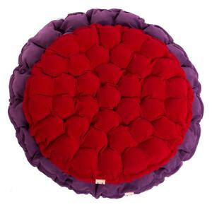 Tmavě červený sedací polštářek s masážními míčky Linda Vrňáková Bloom, Ø 65 cm