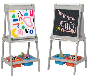 AIYAPLAY 3v1 dětská tabule, oboustranný dětský easel s tabulí na křídu, bílou tabulí, easel s mazacím nástrojem, kreslicím papírem a úložnými boxy pro