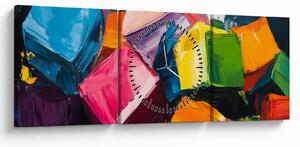 Obraz - Barevné krychle (s hodinami) (90x30 cm)