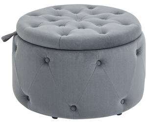 HOMCOM Úložný taburet, polstrovaný podnoh s víkem, kulatý puff, taburet s sametovým povrchem, knoflíky pro obývací pokoj, šedý, Ø60 x 40 cm | Aosom