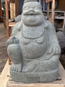 Socha šťastný Buddha Bodhidharma – ručně tesaná z vulkanického kamene, Bali (60 a 80 cm)