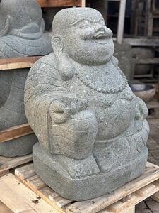 Socha šťastný Buddha Bodhidharma – ručně tesaná z vulkanického kamene, Bali (60 a 80 cm)