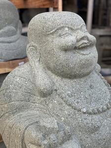 Socha šťastný Buddha Bodhidharma – ručně tesaná z vulkanického kamene, Bali (60 a 80 cm)