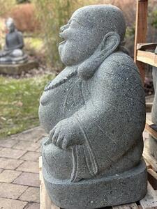 Socha šťastný Buddha Bodhidharma – ručně tesaná z vulkanického kamene, Bali (60 a 80 cm)