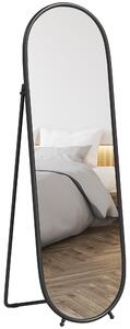 HOMCOM Zrcadlo v plné výšce, 160 x 40 cm nástěnné zrcadlo s podstavcem, kovový rám, oválné podlahové zrcadlo pro obývací pokoj a ložnici, černé | Aoso