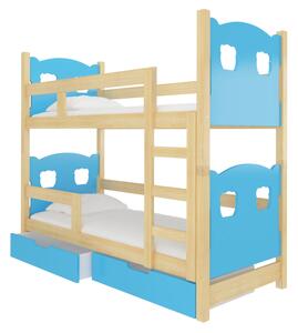 Dětská patrová postel MARABA, 180x75, sosna/modrá