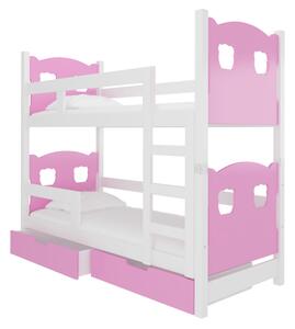 Dětská patrová postel MARABA, 180x75, bílá/růžová