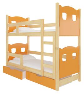 Dětská patrová postel MARABA, 180x75, sosna/oranžová
