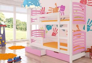 Dětská patrová postel OSINA, 180x75, bílá/růžová