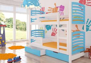 Dětská patrová postel OSUNA, 180x75, bílá/modrá