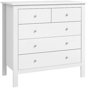 HOMCOM Komoda s 5 zásuvkami - Moderní úložná skříňka pro obývací pokoj, ložnici a chodbu, bílá, 79 x 39,5 x 80,5 cm | Aosom
