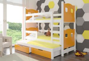 Dětská patrová postel LETICIA, 180x75, bílá/oranžová