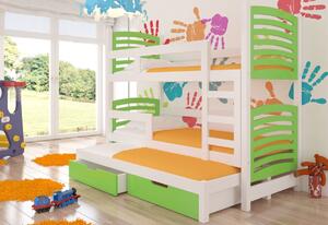Dětská patrová postel SORIA, 180x75, bílá/zelená